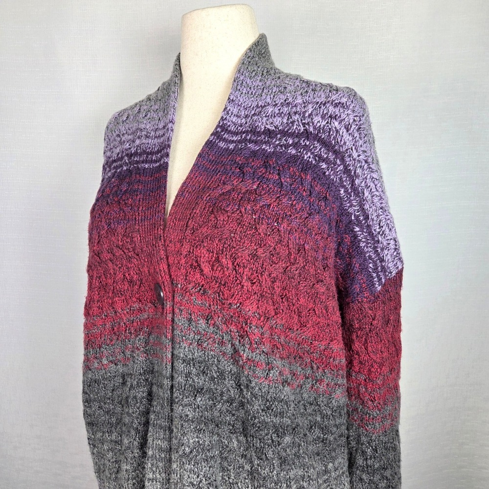 J.Jill Cable Knit Open Front Cardigan Sweater Cozy Duster Purple Gray Women's S